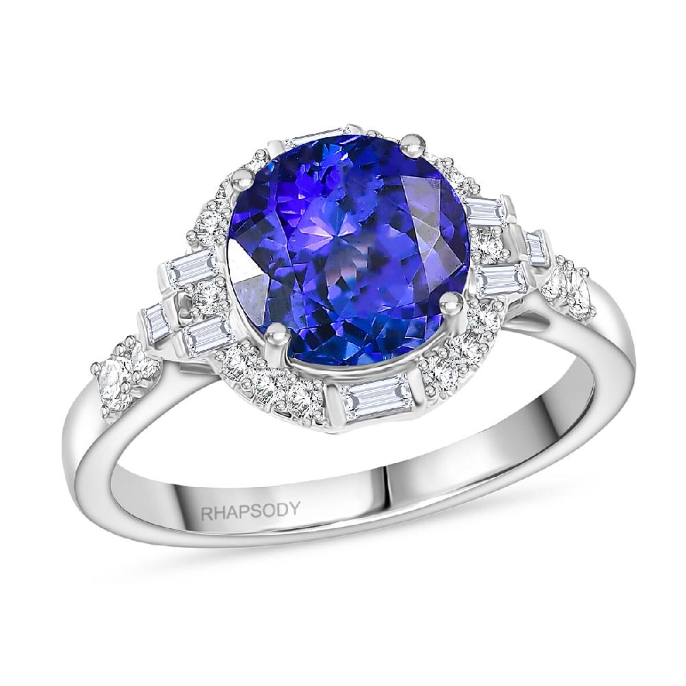 shop lc Certified & Appraised Rhapsody AAAA Tanzanite and Diamond E-F VS 4.03 ctw Art Deco Ring in 950 Platinum 6.83 Grams
