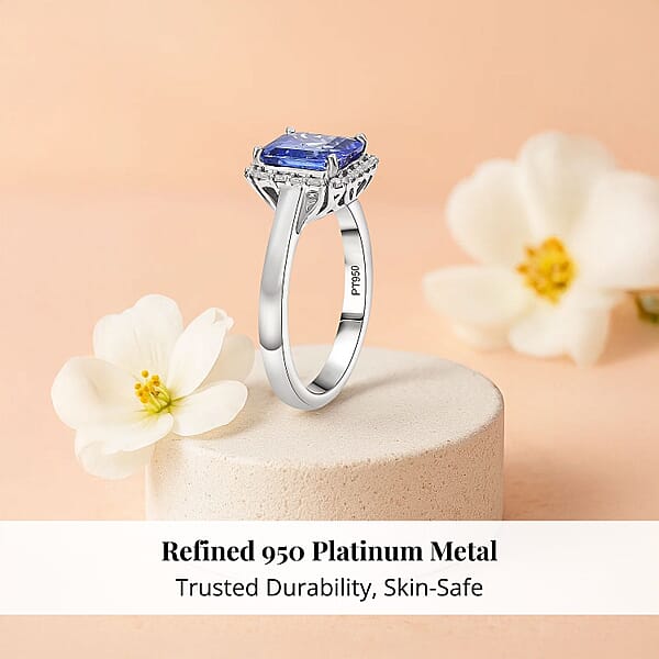 Shop Lc Certified & Appraised Rhapsody AAAA Tanzanite And Diamond E-F VS 2.30 Ctw Ring In 950 Platinum 6 Grams