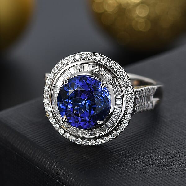 Shop Lc Certified & Appraised Rhapsody AAAA Tanzanite And Diamond E-F VS 6.11 Ctw Ring In 950 Platinum 10.25 Grams