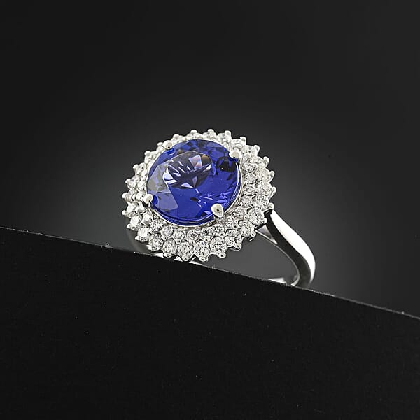 Shop Lc Certified & Appraised Rhapsody AAAA Tanzanite And E-F VS Diamond 4.25 Ctw Ring In 950 Platinum 7.60 Grams