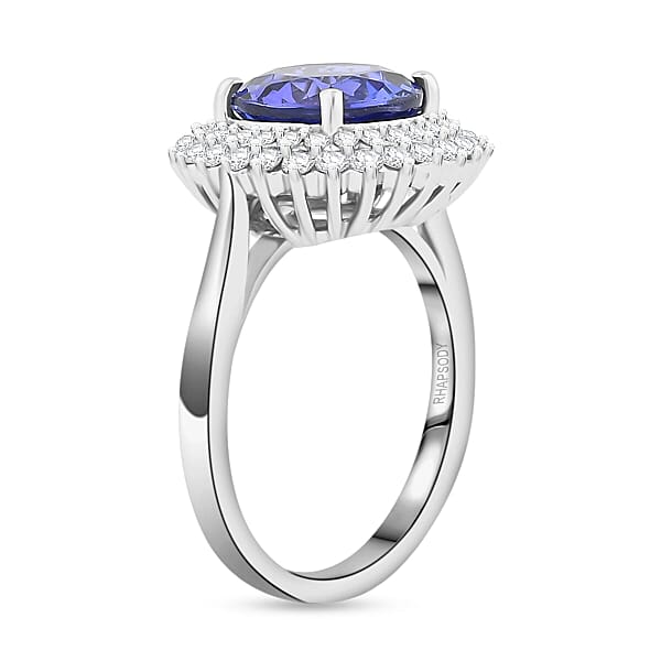Shop Lc Certified & Appraised Rhapsody AAAA Tanzanite And E-F VS Diamond 4.25 Ctw Ring In 950 Platinum 7.60 Grams