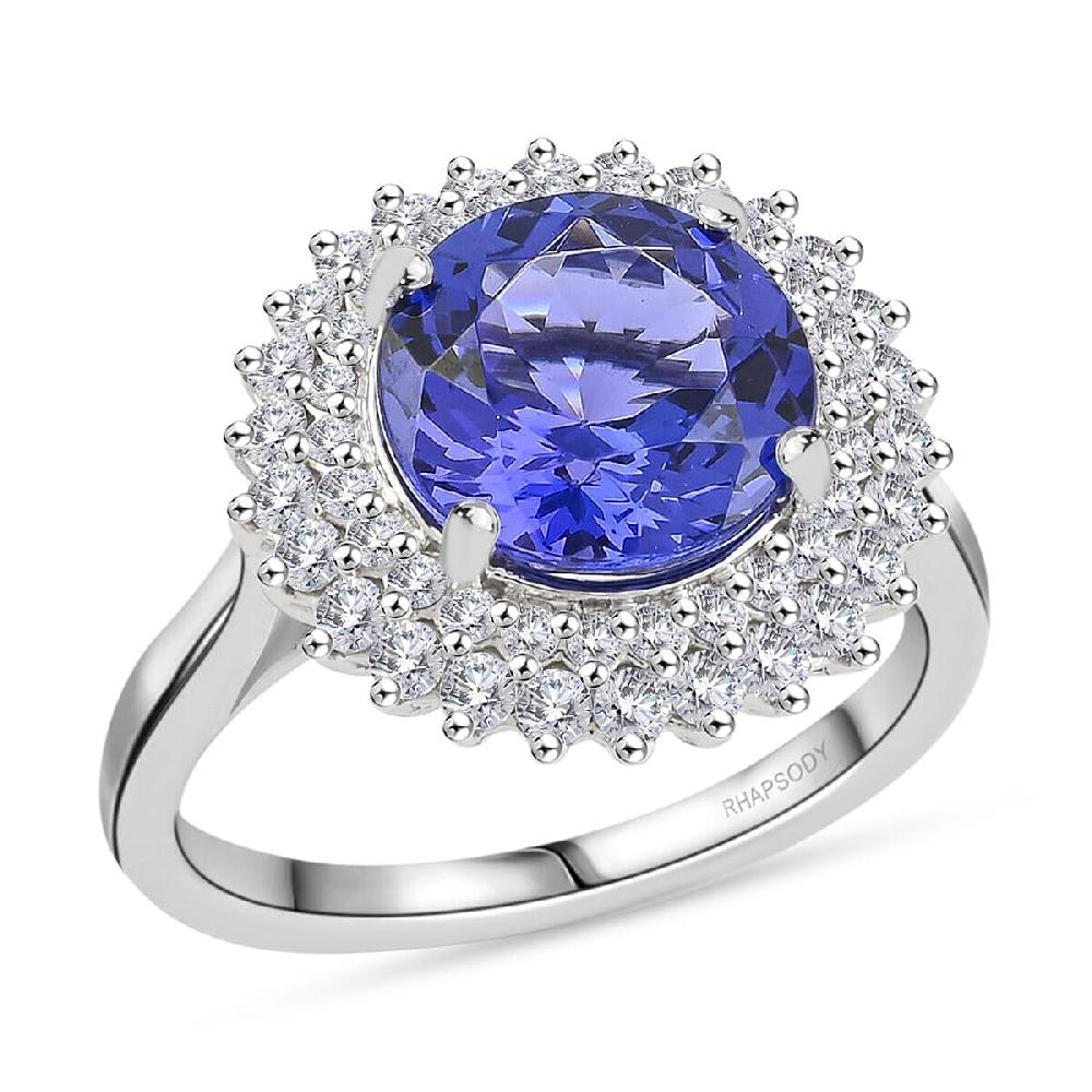 shop lc Certified & Appraised Rhapsody AAAA Tanzanite and E-F VS Diamond 4.25 ctw Ring in 950 Platinum 7.60 Grams