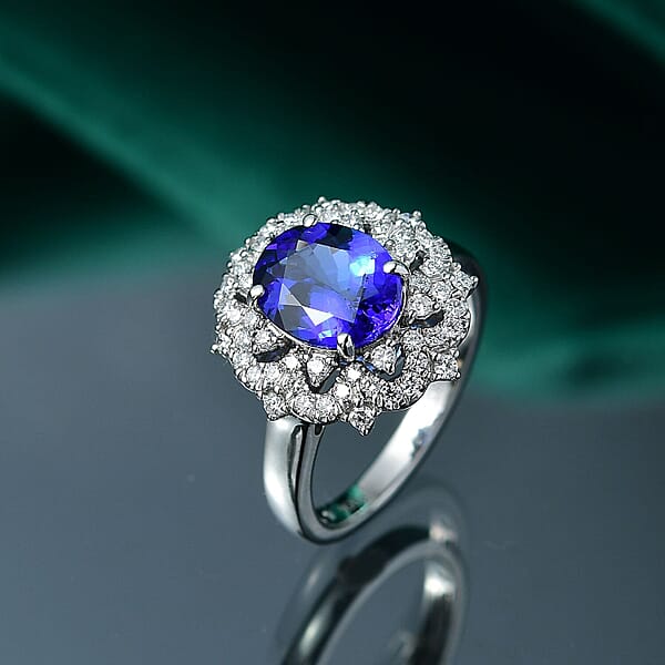 Shop Lc Certified & Appraised Rhapsody AAAA Tanzanite And E-F VS Diamond 3.65 Ctw Ring In 950 Platinum 7.80 Grams