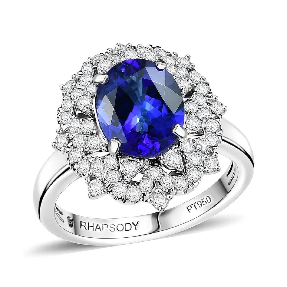 shop lc Certified & Appraised Rhapsody AAAA Tanzanite and E-F VS Diamond 3.65 ctw Ring in 950 Platinum 7.80 Grams