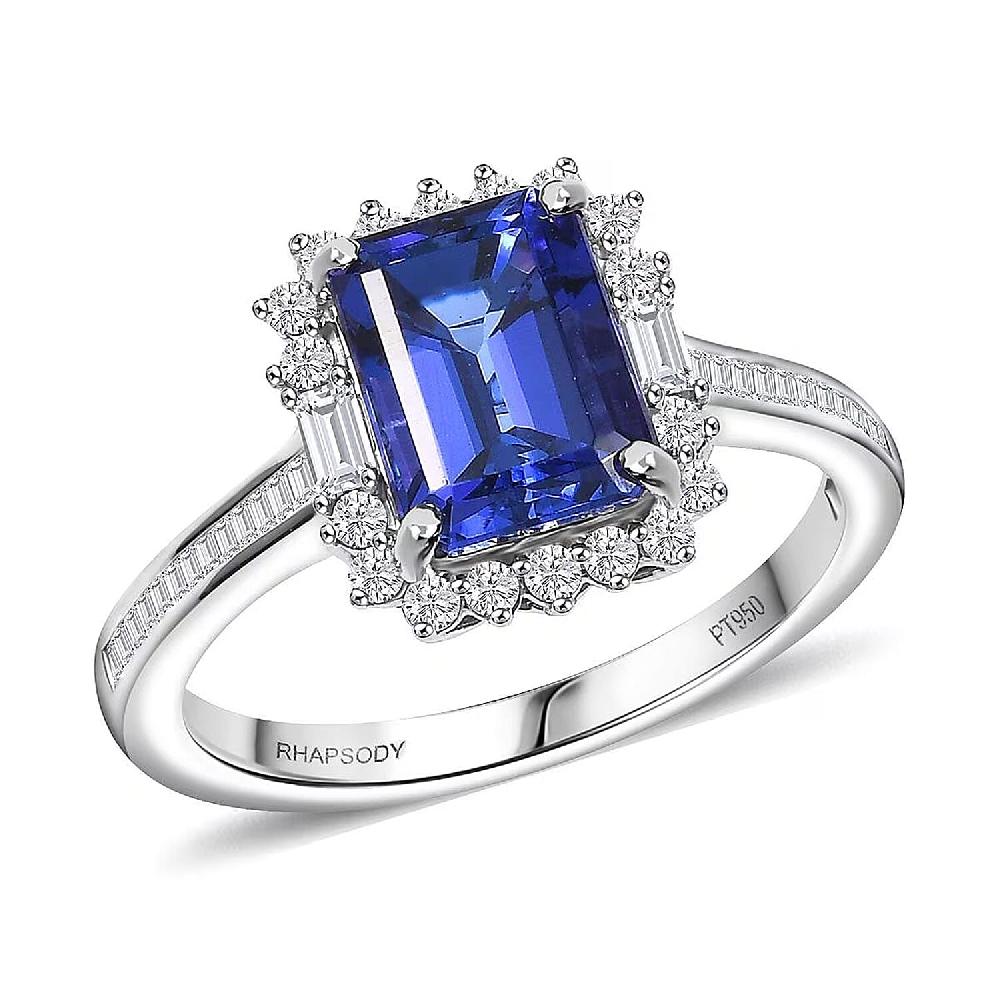 shop lc Certified & Appraised Rhapsody AAAA Tanzanite and E-F VS Diamond 3.44 ctw Ring in 950 Platinum 6 Grams