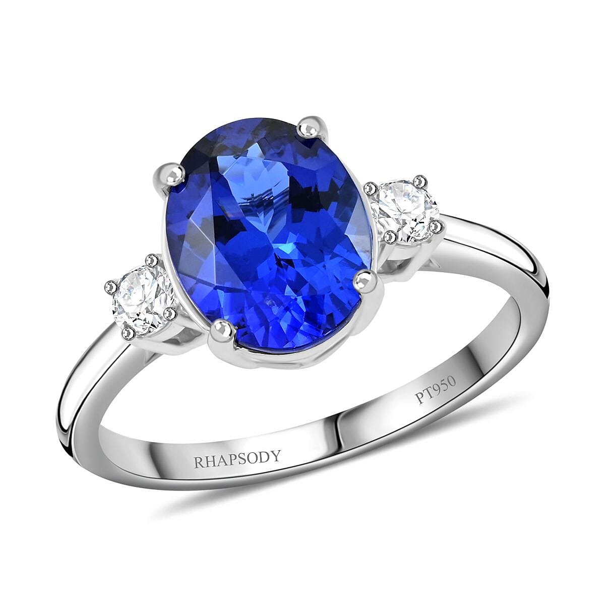 shop lc Certified & Appraised Rhapsody AAAA Tanzanite and E-F VS Diamond 3.10 ctw Ring in 950 Platinum 5.40 Grams