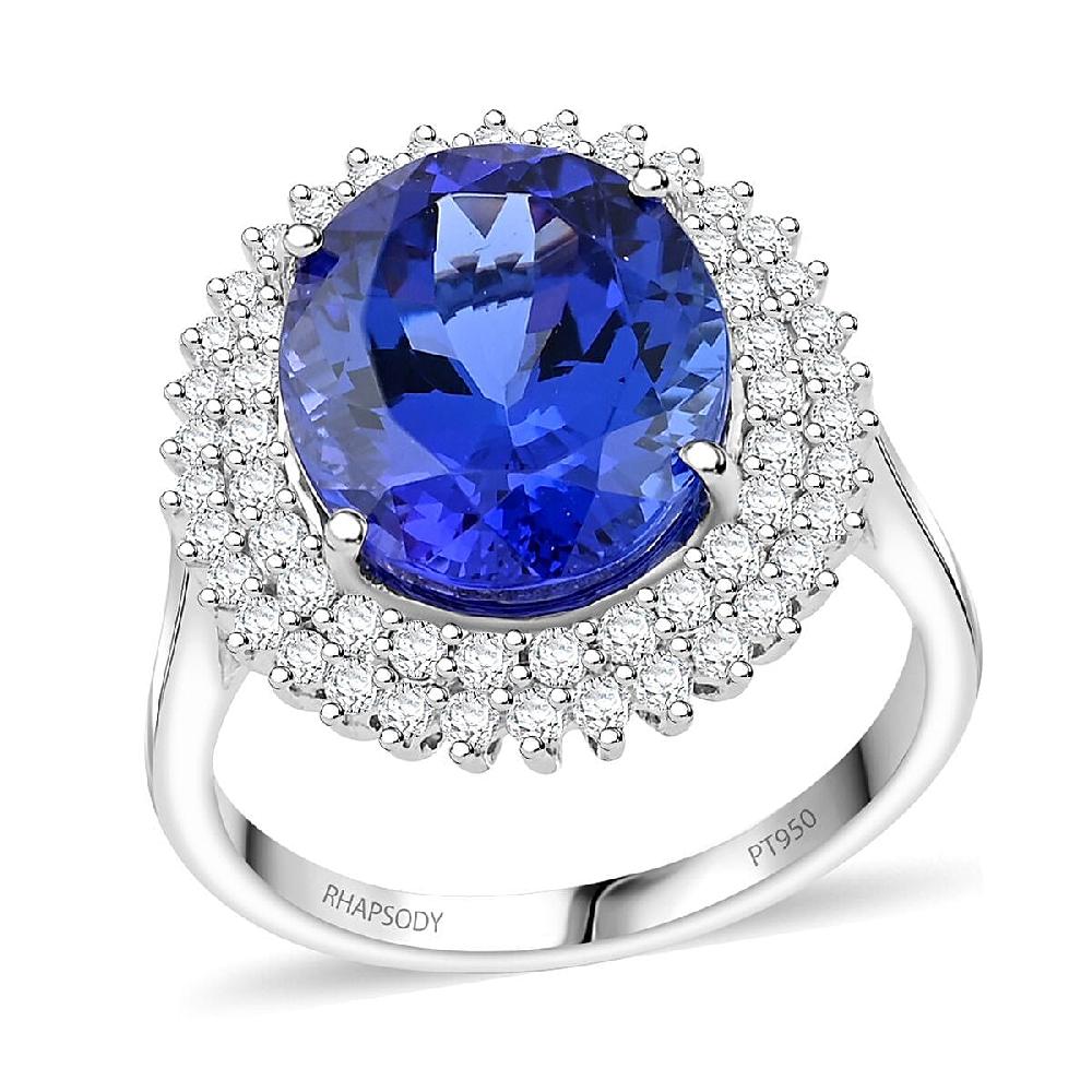 shop lc Certified & Appraised Rhapsody AAAA Tanzanite and E-F VS Diamond 5.50 ctw Ring in 950 Platinum 7.10 Grams