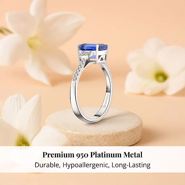 Shop Lc Certified & Appraised Rhapsody AAAA Tanzanite And E-F VS Diamond 2.05 Ctw Ring In 950 Platinum 5.15 Grams