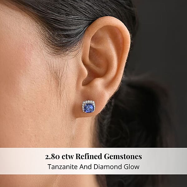 Shop Lc Certified & Appraised Rhapsody AAAA Tanzanite And E-F VS Diamond 2.80 Ctw Stud Earrings In 950 Platinum
