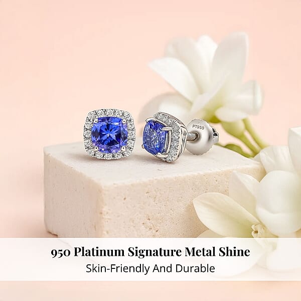 Shop Lc Certified & Appraised Rhapsody AAAA Tanzanite And E-F VS Diamond 2.80 Ctw Stud Earrings In 950 Platinum