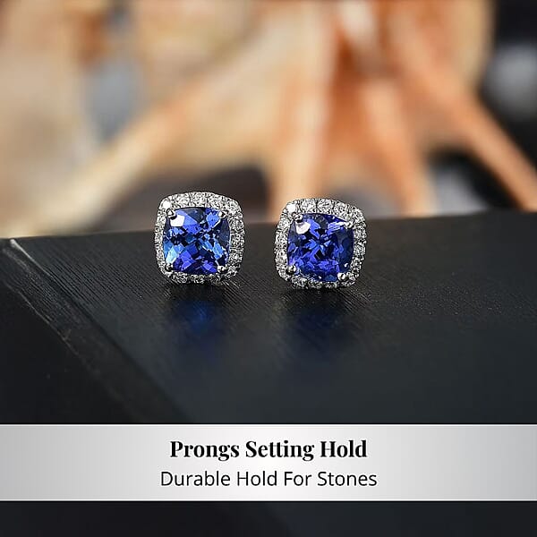 Shop Lc Certified & Appraised Rhapsody AAAA Tanzanite And E-F VS Diamond 2.80 Ctw Stud Earrings In 950 Platinum