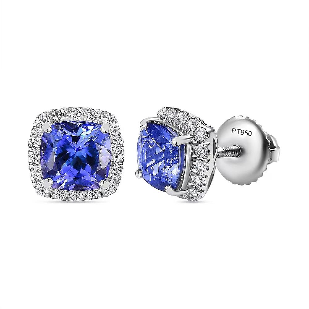 shop lc Certified & Appraised Rhapsody AAAA Tanzanite and E-F VS Diamond 2.80 ctw Stud Earrings in 950 Platinum