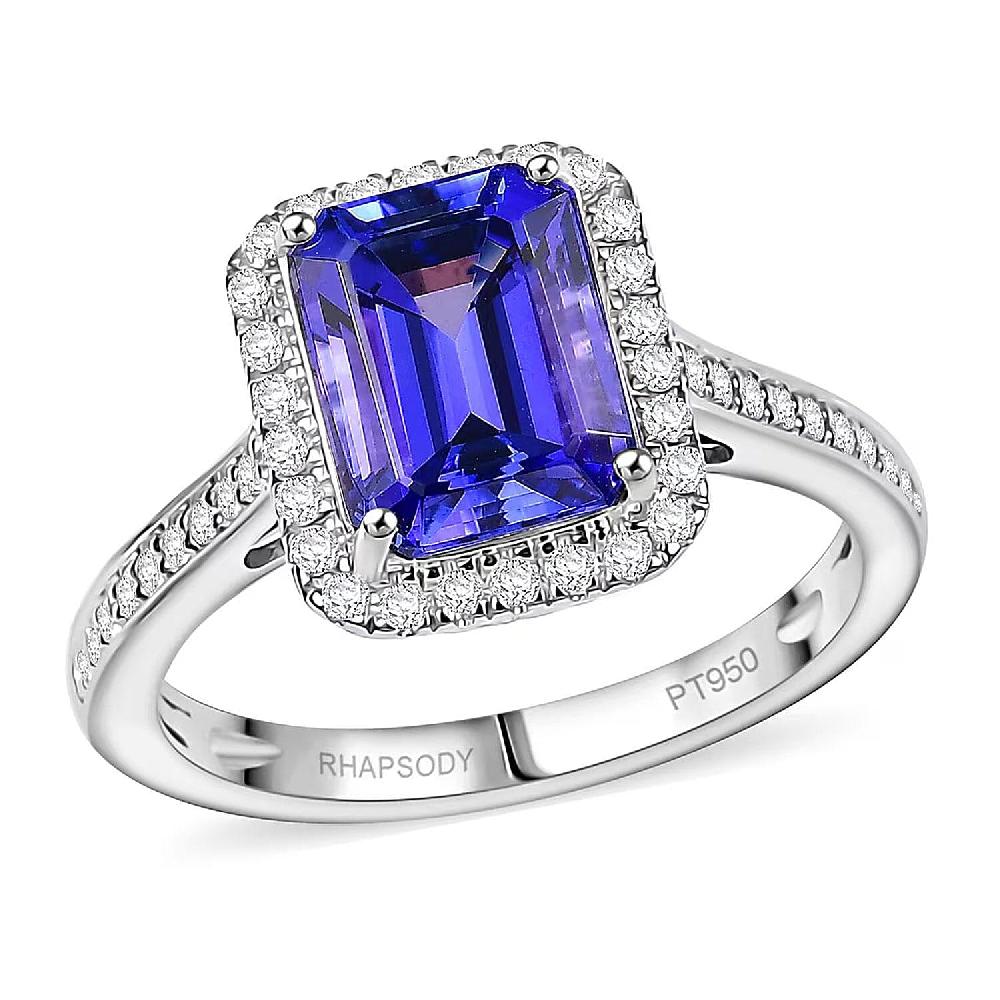 shop lc Certified & Appraised Rhapsody AAAA Tanzanite and E-F VS Diamond 4.41 ctw Ring in 950 Platinum 6.40 Grams (Del. in 10-15 Days)