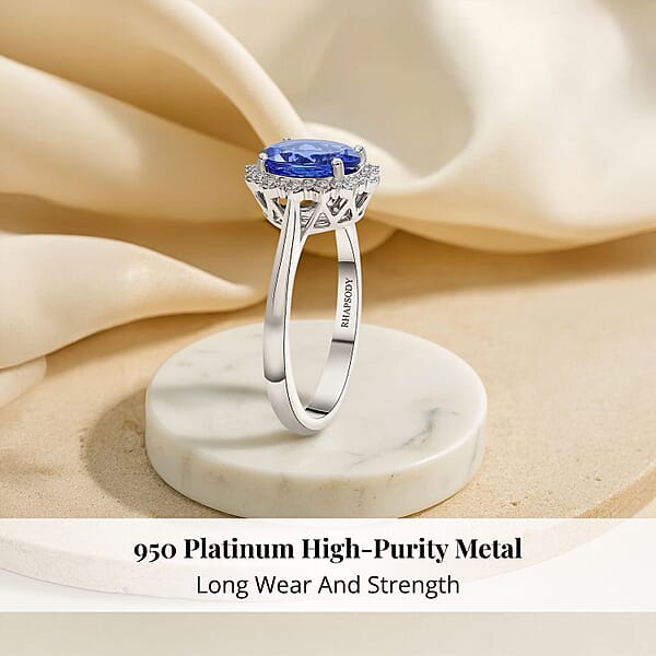 Shop Lc Certified & Appraised Rhapsody AAAA Tanzanite And E-F VS Diamond 2.25 Ctw Ring In 950 Platinum 6.20 Grams