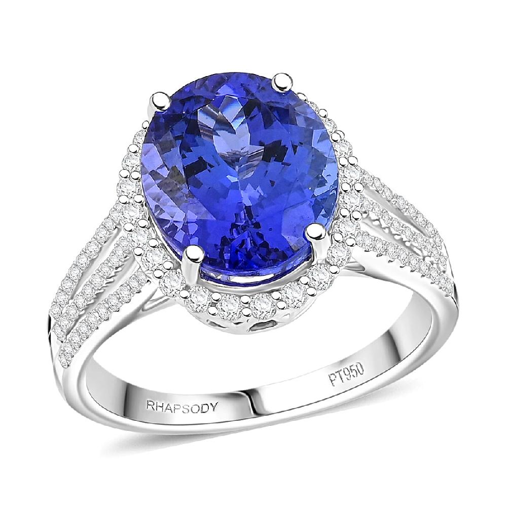 shop lc Certified & Appraised Rhapsody AAAA Tanzanite and E-F VS Diamond 4.75 ctw Ring in 950 Platinum 6.32 Grams