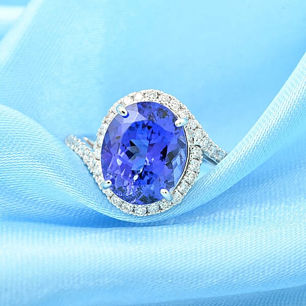 Shop Lc Certified & Appraised Rhapsody AAAA Tanzanite And E-F VS Diamond 4.30 Ctw Ring In 950 Platinum 6.50 Grams
