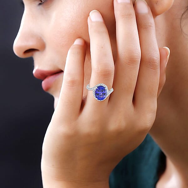 Shop Lc Certified & Appraised Rhapsody AAAA Tanzanite And E-F VS Diamond 4.30 Ctw Ring In 950 Platinum 6.50 Grams