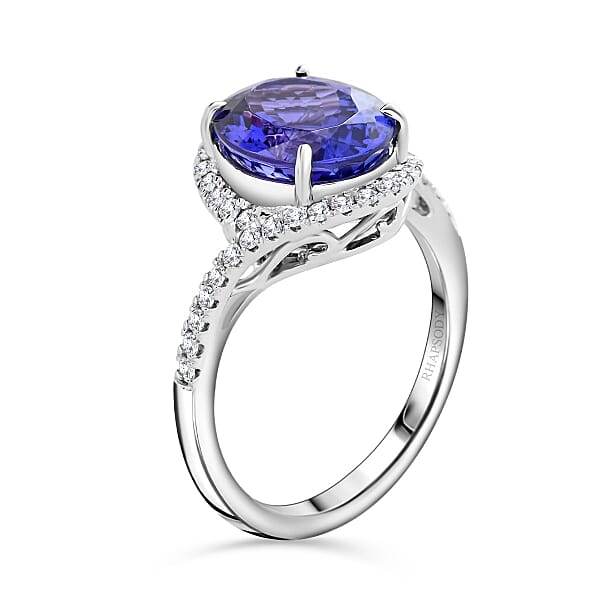 Shop Lc Certified & Appraised Rhapsody AAAA Tanzanite And E-F VS Diamond 4.30 Ctw Ring In 950 Platinum 6.50 Grams