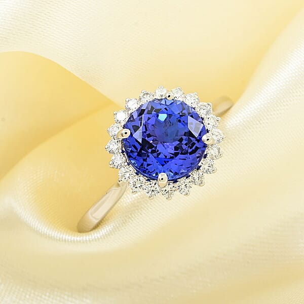 Shop Lc Certified & Appraised Rhapsody AAAA Tanzanite And E-F VS Diamond 3.50 Ctw Ring In 950 Platinum 6 Grams