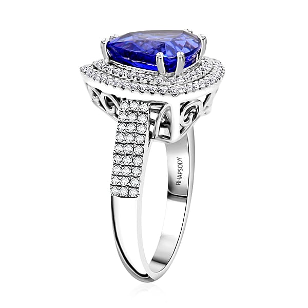 Shop Lc Certified & Appraised Rhapsody AAAA Tanzanite And E-F VS Diamond 4.10 Ctw Ring In 950 Platinum 7.45 Grams