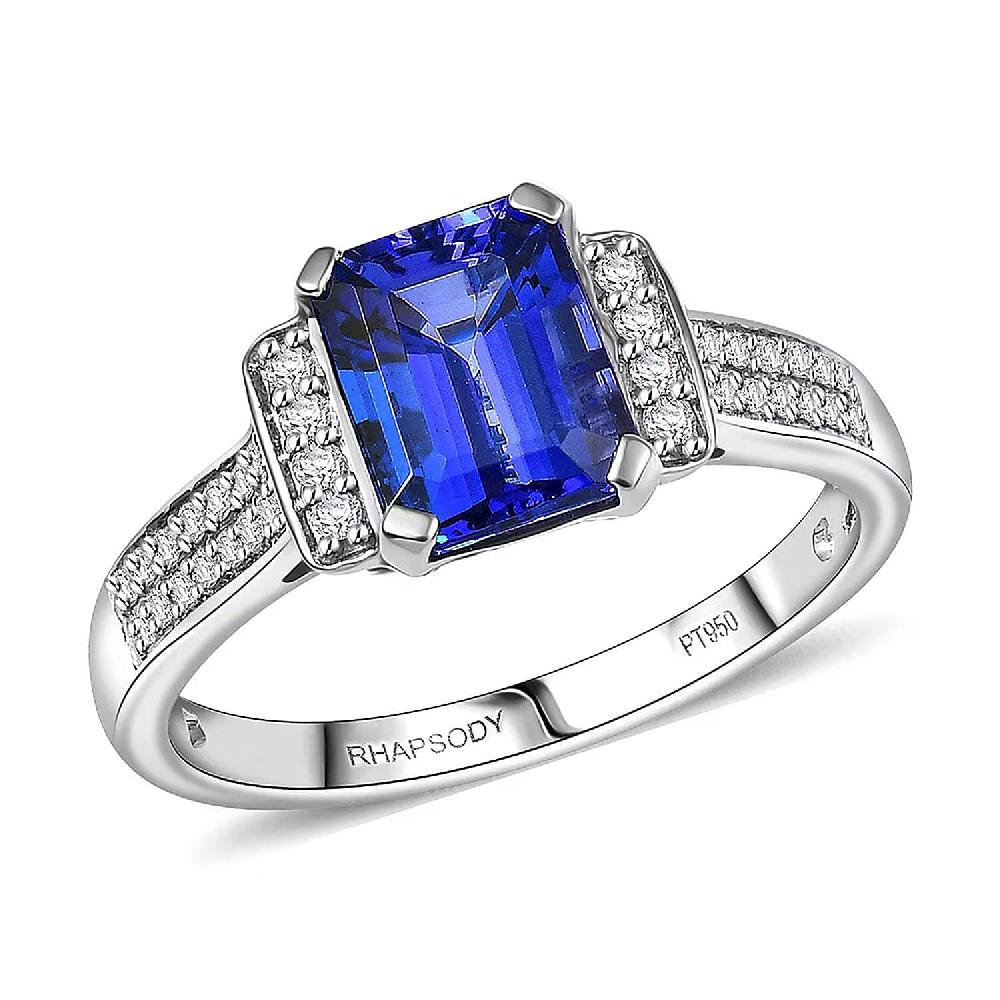 shop lc Certified & Appraised Rhapsody AAAA Tanzanite and E-F VS Diamond 3.10 ctw Ring in 950 Platinum 5.53 Grams (Del. in 10-15 Days)