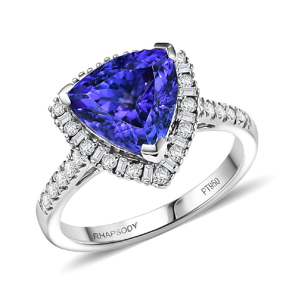 shop lc Certified & Appraised Rhapsody AAAA Tanzanite and E-F VS Diamond 3.54 ctw Ring in 950 Platinum 5.77 Grams
