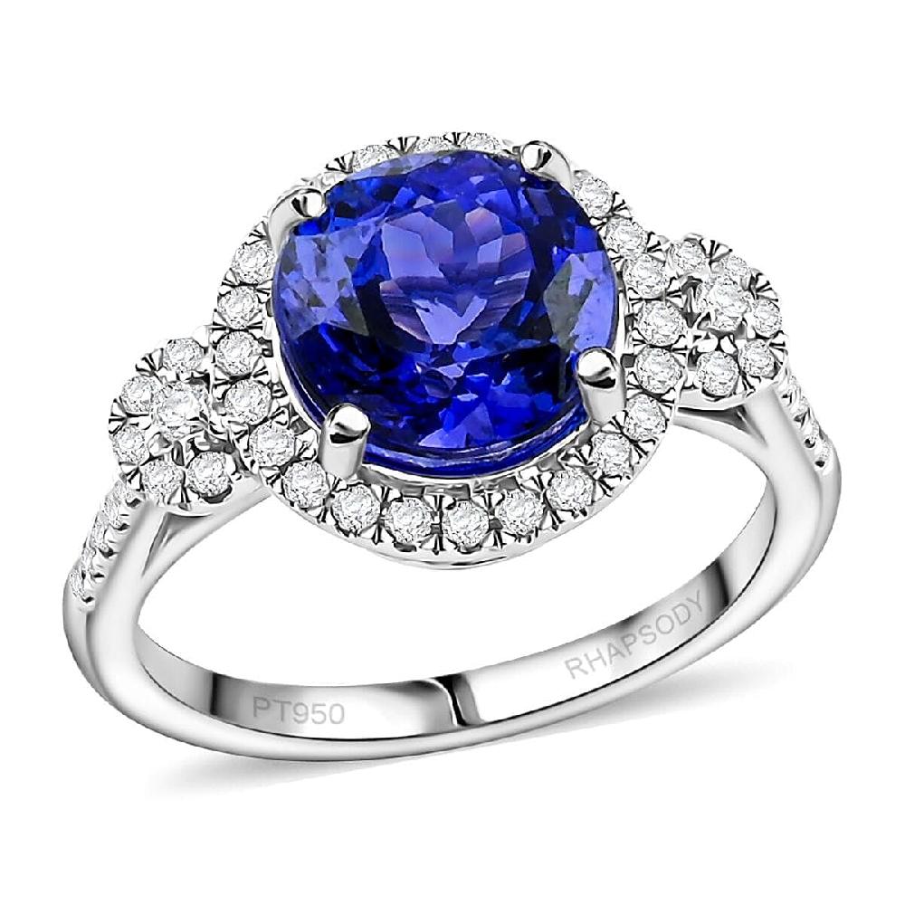 shop lc Certified & Appraised Rhapsody AAAA Tanzanite and E-F VS Diamond 3.50 ctw Ring in 950 Platinum 5.73 Grams