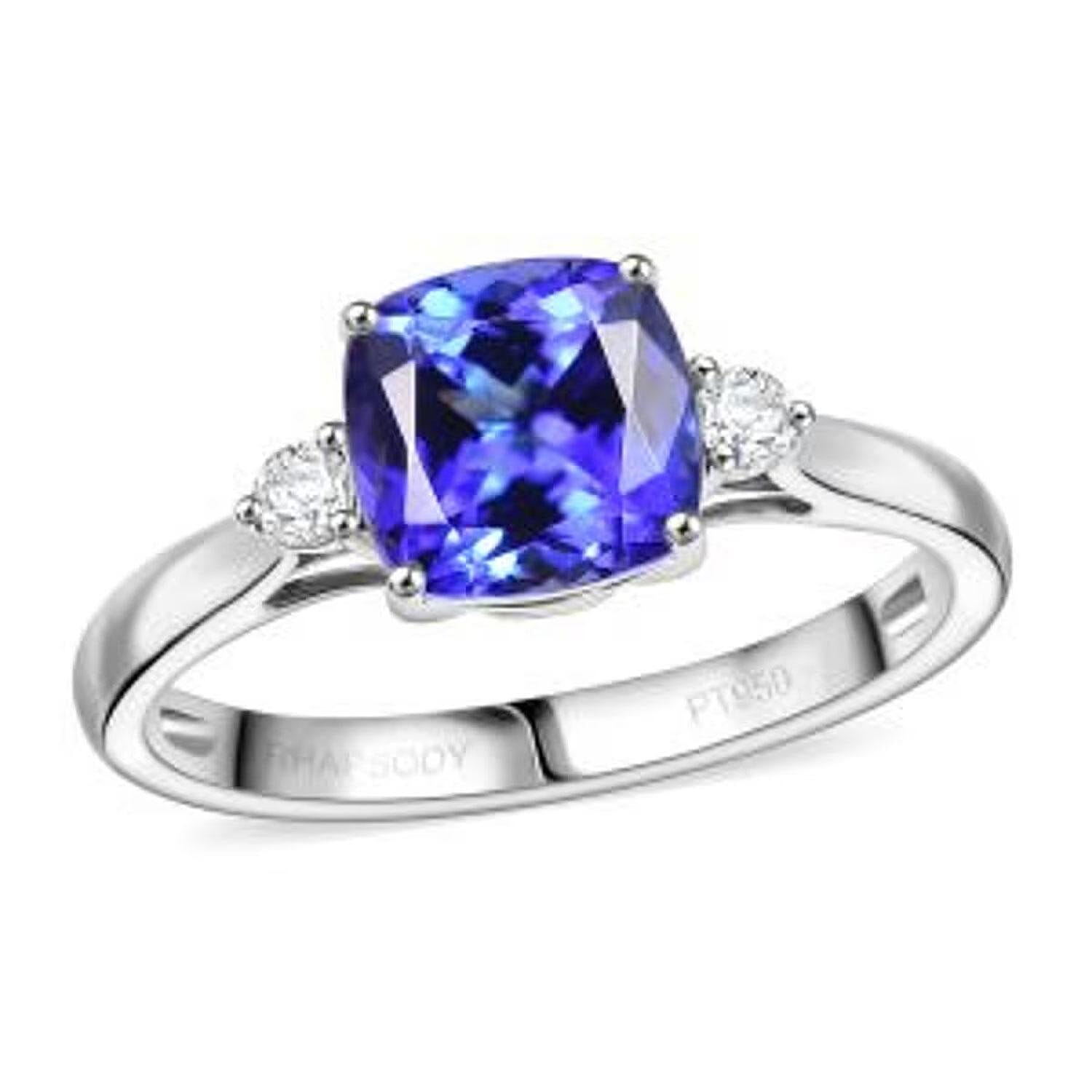 shop lc Certified & Appraised Rhapsody AAAA Tanzanite and E-F VS Diamond 2.69 ctw Ring in 950 Platinum 4.58 Grams (Del. in 10-15 Days)