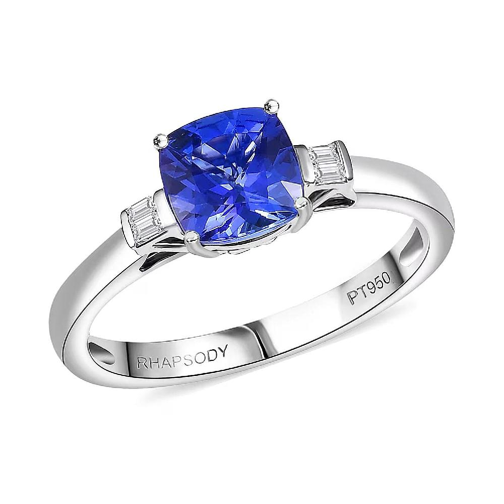 shop lc Certified & Appraised Rhapsody AAAA Tanzanite and E-F VS Diamond 1.55 ctw Ring in 950 Platinum 4.87 Grams (Del. in 10-15 Days)