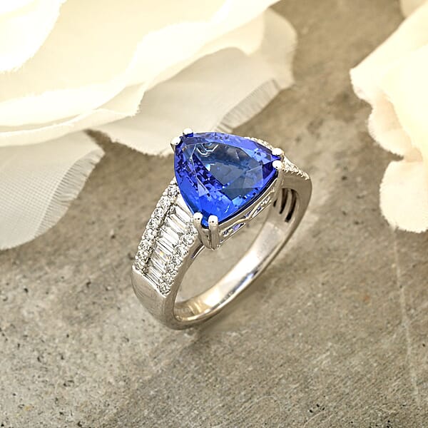 Shop Lc Certified & Appraised Rhapsody AAAA Tanzanite And E-F VS Diamond 5.30 Ctw Ring In 950 Platinum 8.05 Grams