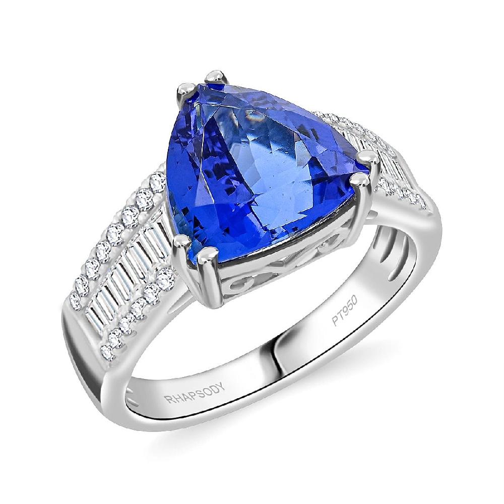 shop lc Certified & Appraised Rhapsody AAAA Tanzanite and E-F VS Diamond 5.30 ctw Ring in 950 Platinum 8.05 Grams
