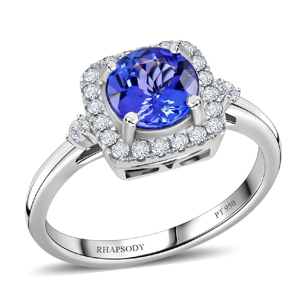 shop lc Certified & Appraised Rhapsody AAAA Tanzanite and E-F VS Diamond 1.80 ctw Ring in 950 Platinum 5.70 Grams