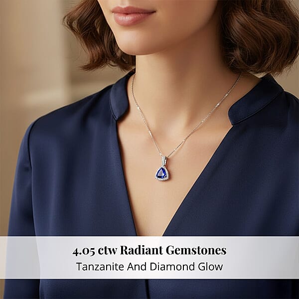 Shop Lc Certified & Appraised Rhapsody AAAA Tanzanite And E-F VS Diamond 4.05 Ctw Pendant Necklace In 950 Platinum 18 Inches 6.08 Grams