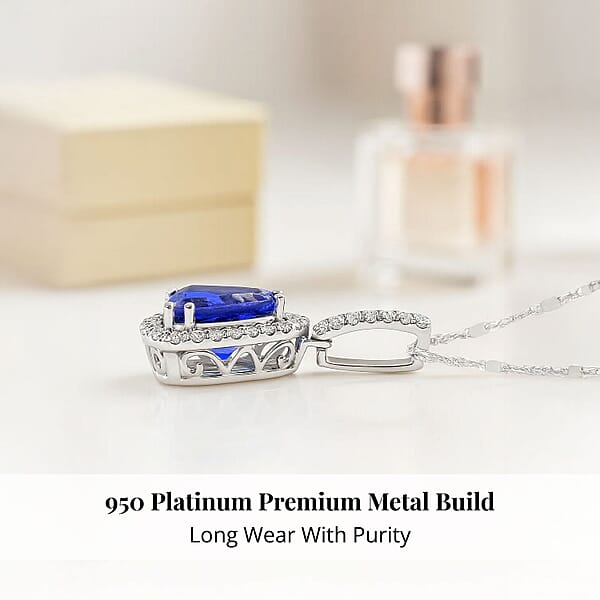 Shop Lc Certified & Appraised Rhapsody AAAA Tanzanite And E-F VS Diamond 4.05 Ctw Pendant Necklace In 950 Platinum 18 Inches 6.08 Grams
