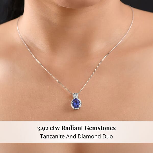 Shop Lc Certified & Appraised Rhapsody AAAA Tanzanite And E-F VS Diamond 3.92 Ctw Pendant Necklace In 950 Platinum 20 Inches