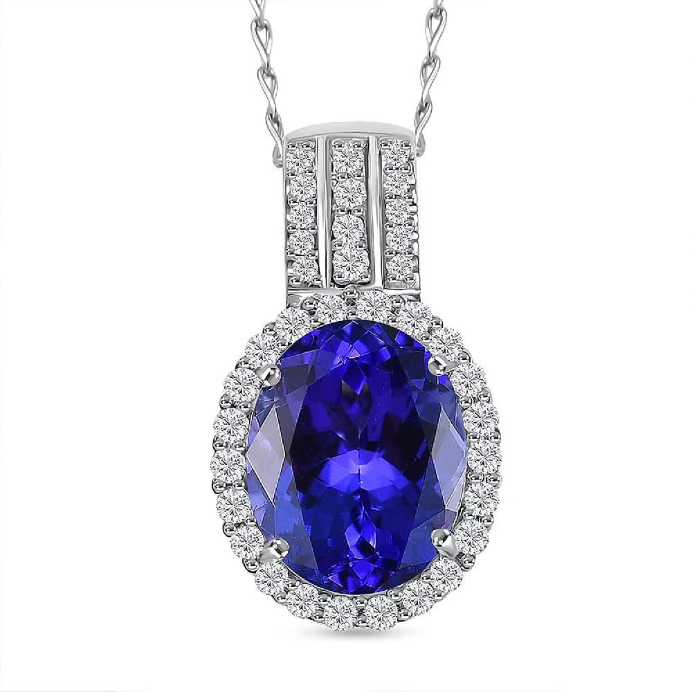 shop lc Certified & Appraised Rhapsody AAAA Tanzanite and E-F VS Diamond 3.92 ctw Pendant Necklace in 950 Platinum 20 Inches