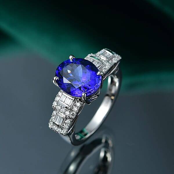 Shop Lc Certified & Appraised Rhapsody AAAA Tanzanite And E-F VS Diamond 4.50 Ctw Ring In 950 Platinum 7.95 Grams