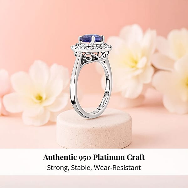 Shop Lc Certified & Appraised Rhapsody AAAA Tanzanite And E-F VS Diamond 1.55 Ctw Ring In 950 Platinum 7.10 Grams