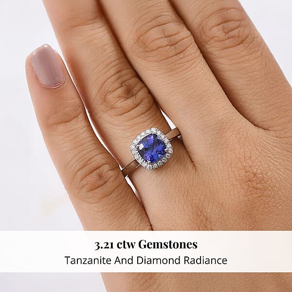 Shop Lc Certified & Appraised Rhapsody AAAA Tanzanite And E-F VS Diamond 3.21 Ctw Halo Ring In 950 Platinum 5.10 Grams