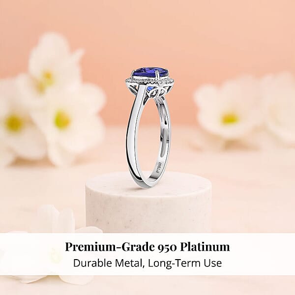 Shop Lc Certified & Appraised Rhapsody AAAA Tanzanite And E-F VS Diamond 3.21 Ctw Halo Ring In 950 Platinum 5.10 Grams
