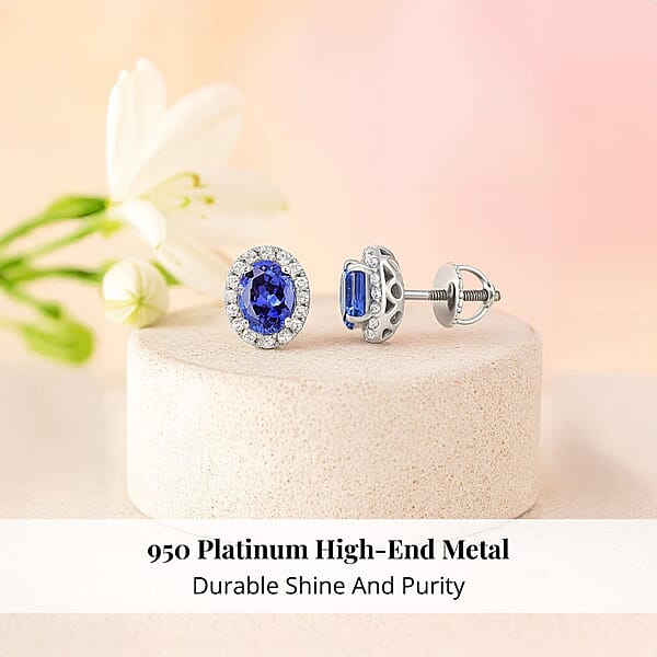 Shop Lc Certified & Appraised Rhapsody AAAA Tanzanite And E-F VS Diamond 2.27 Ctw Stud Earrings In 950 Platinum (Del. In 10-15 Days)