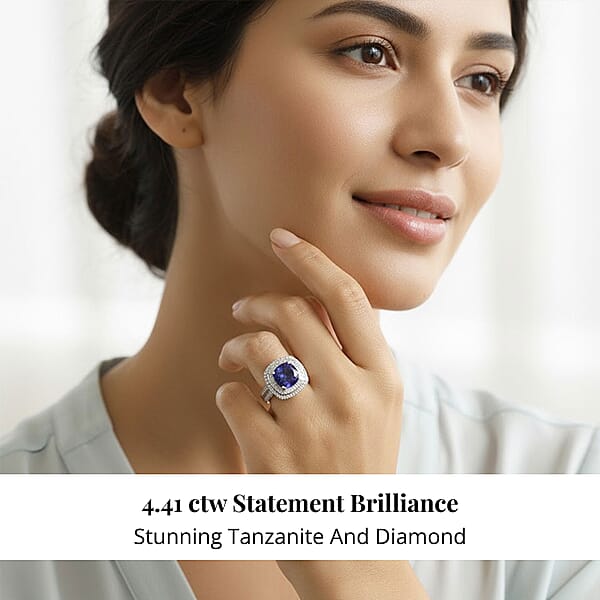 Shop Lc Certified & Appraised Rhapsody AAAA Tanzanite And E-F VS Diamond 6.38 Ctw Ring In 950 Platinum 10.25 Grams
