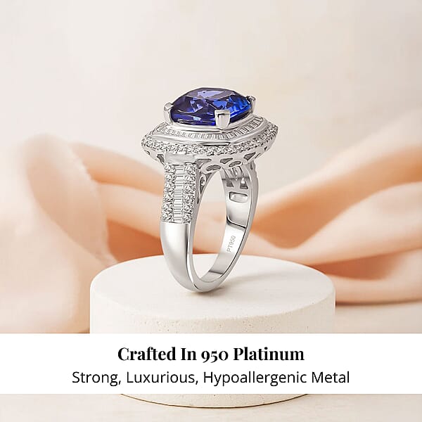 Shop Lc Certified & Appraised Rhapsody AAAA Tanzanite And E-F VS Diamond 6.38 Ctw Ring In 950 Platinum 10.25 Grams