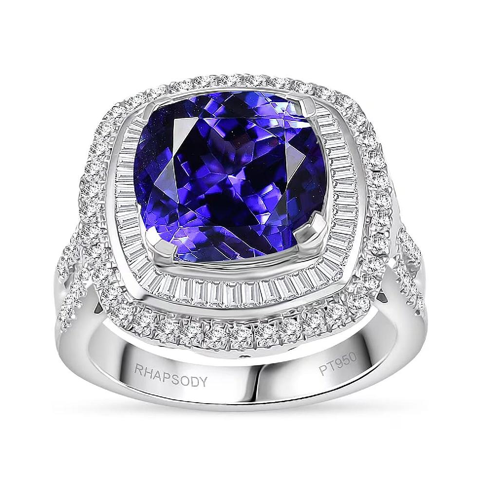 shop lc Certified & Appraised Rhapsody AAAA Tanzanite and E-F VS Diamond 6.38 ctw Ring in 950 Platinum 10.25 Grams