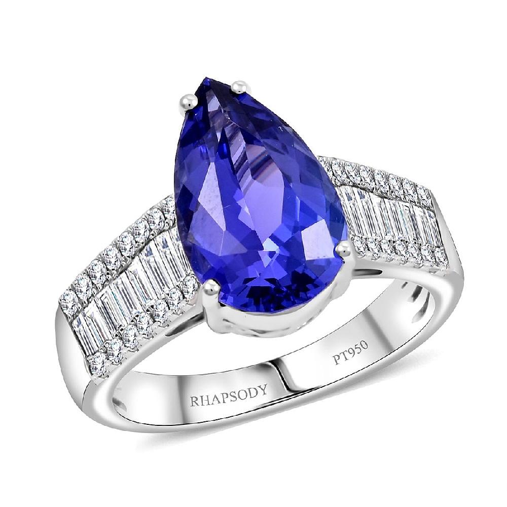 shop lc Certified & Appraised Rhapsody AAAA Tanzanite and E-F VS Diamond 5.25 ctw Ring in 950 Platinum 7.70 Grams