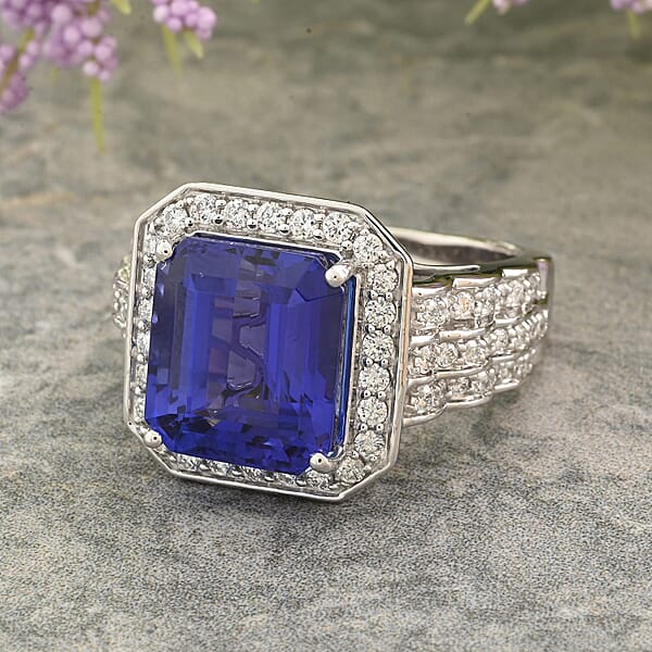 Shop Lc Certified & Appraised Rhapsody AAAA Tanzanite And E-F VS Diamond 8.75 Ctw Ring In 950 Platinum 13.50 Grams