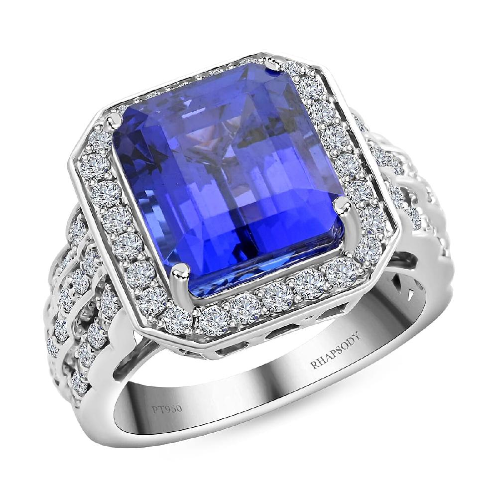 shop lc Certified & Appraised Rhapsody AAAA Tanzanite and E-F VS Diamond 8.75 ctw Ring in 950 Platinum 13.50 Grams