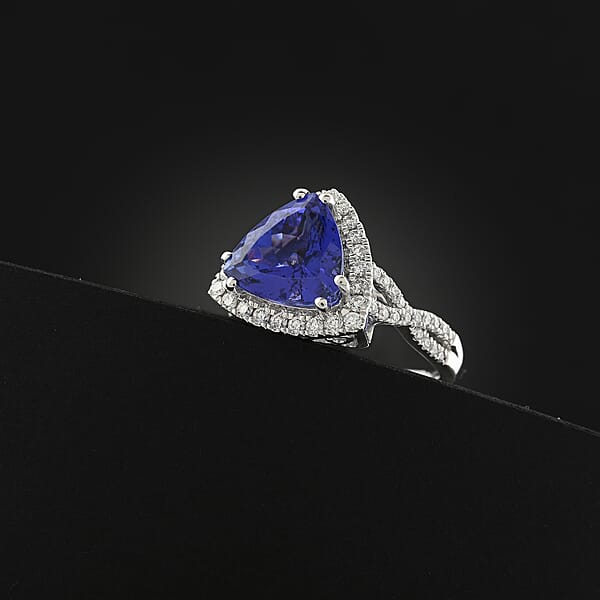 Shop Lc Certified & Appraised Rhapsody AAAA Tanzanite And E-F VS Diamond 4.50 Ctw Ring In 950 Platinum 7.35 Grams