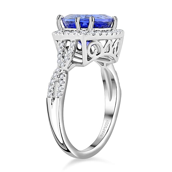 Shop Lc Certified & Appraised Rhapsody AAAA Tanzanite And E-F VS Diamond 4.50 Ctw Ring In 950 Platinum 7.35 Grams