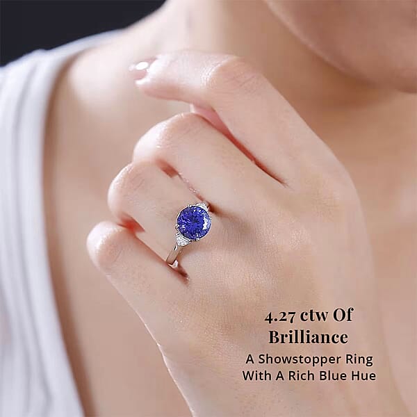 Shop Lc Certified & Appraised Rhapsody AAAA Tanzanite And E-F VS2 Diamond 4.27 Ctw Ring In 950 Platinum 5.90 Grams